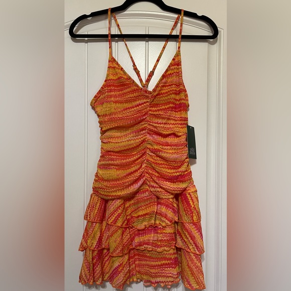 •Target• New Ladies’ Wild Fable Orange Zigzag Ruched Front Tiered Dress (Medium) - Picture 1 of 6